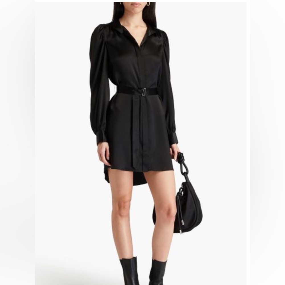 Frame Gillian belted long sleeve shirt: mini dress  in noir